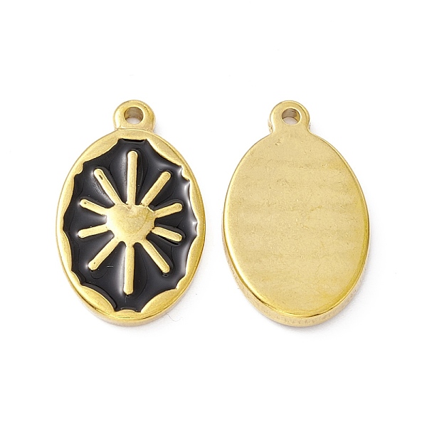 

PandaHall Enamel Pendants, with Golden Plated 304 Stainless Steel Findings, Oval with Sun, Black, 23.5x14x2.5mm, Hole: 1.6mm Stainless...