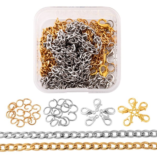 

PandaHall DIY 1.8m 2 Colors Vacuum Plated 304 Stainless Steel Twisted Chain Curb Chains Necklace Making Kits, 30Pcs Jump Rings and 10Pcs...