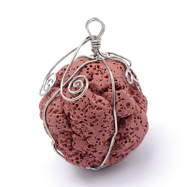 

PandaHall Irregular Synthetic Lava Rock Big Pendants, with Platinum Plated Brass Findings, Dyed, Indian Red, 48x31x33mm, Hole: 6.5mm Lava...