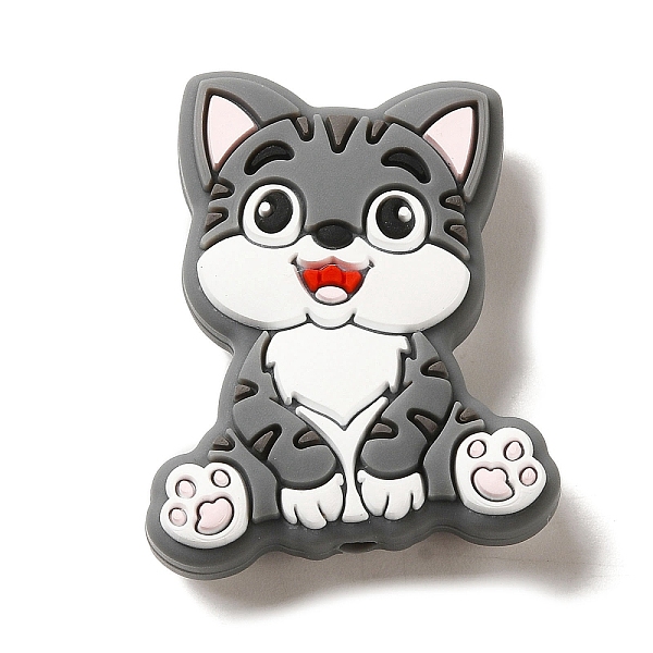 

PandaHall Cat Silicone Focal Beads, DIY Nursing Necklaces Making, Gray, 30x24x9.5mm, Hole: 2mm Silicone Cat Shape Gray