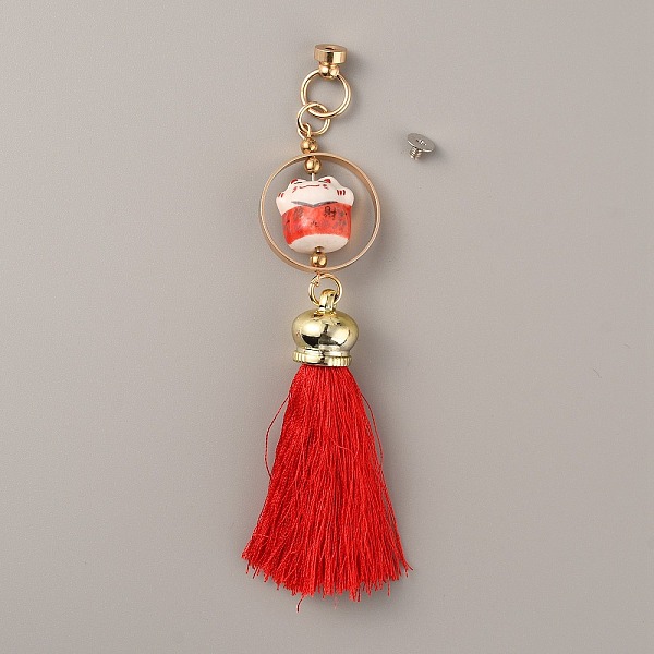Chat porte-bonheur en céramique petit pendentif décoration de téléphone portable