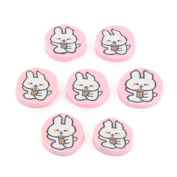 

PandaHall Handmade Polymer Clay Cabochons, Flat Round with Rabbit, Pink, 9.5~11.5x2mm, about 4300pcs/1000g Polymer Clay Rabbit Pink
