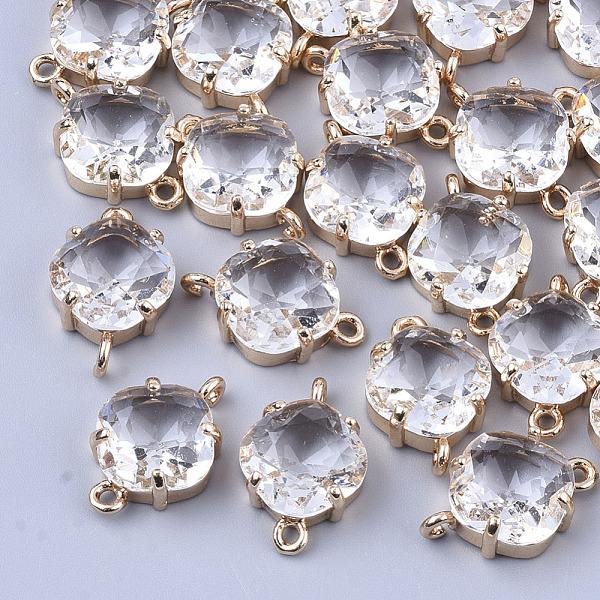 

PandaHall Transparent Glass Links connectors, with Brass Findings, Faceted, Rhombus, Light Gold, Clear, 16.5x11x6mm, Hole: 1.2mm, Side...
