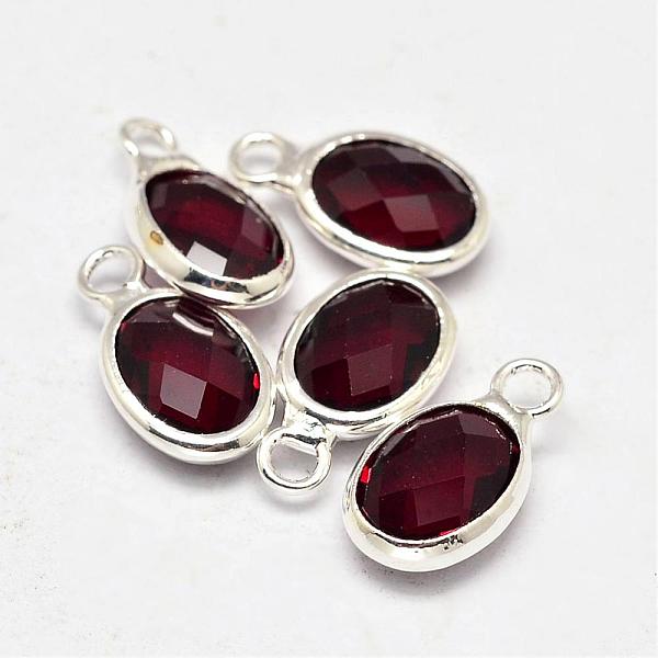 

PandaHall Oval Faceted Silver Color Plated Brass Glass Charms, Dark Red, 12x7x3.5mm, Hole: 1mm Brass+Glass Oval Red