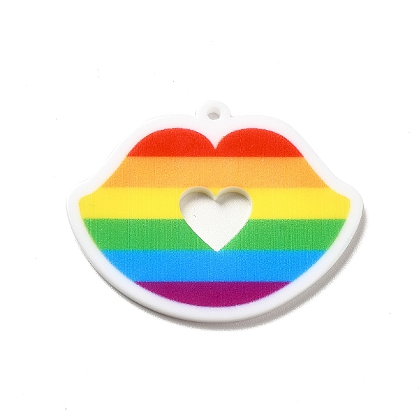 

PandaHall Pride Style Printed Acrylic Rainbow Pendants, Lip Pattern, 31x40x2mm, Hole: 1.5mm Acrylic Lip