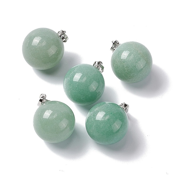 

PandaHall Natural Green Aventurine Pendants, with Platinum Tone Brass Findings, Round Charm, 22x18mm, Hole: 3x6mm Green Aventurine Round