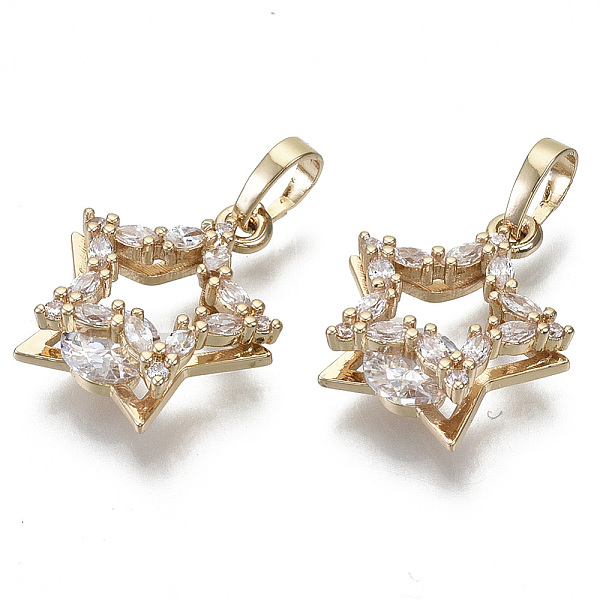 

PandaHall Brass Micro Cubic Zirconia Pendants, with Glass and Brass Snap on Bails, Star, Light Gold, Clear, 17~18x15~16x5mm, Hole: 6x4mm...