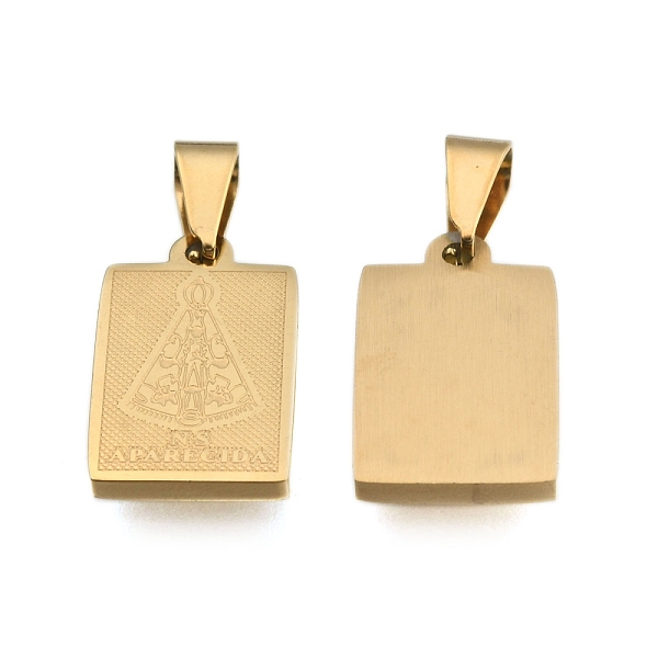 

PandaHall Ion Plating(IP) 304 Stainless Steel Pendants, Rectangle with Nossa Senhora Aparecida, Golden, 20.5x12x2mm, Hole: 6x4mm 304...
