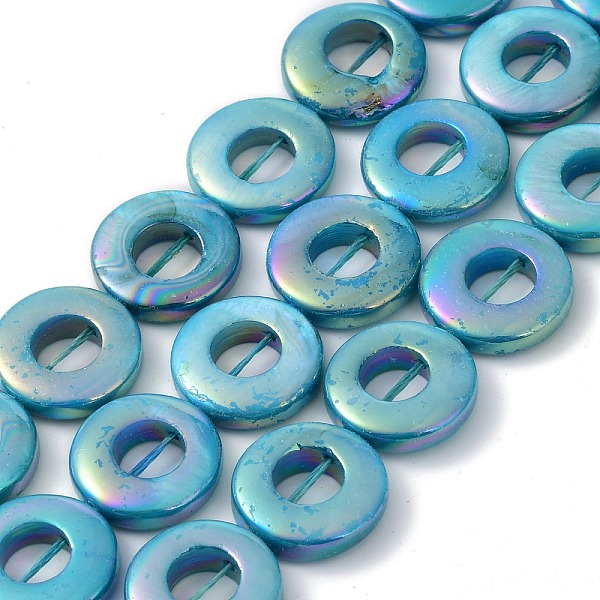 

PandaHall Natural Freshwater Shell Dyed Beads Strands, AB Color, Donut, Medium Turquoise, 15x2.5mm, Hole: 0.5mm, about 25~26pcs/strand...