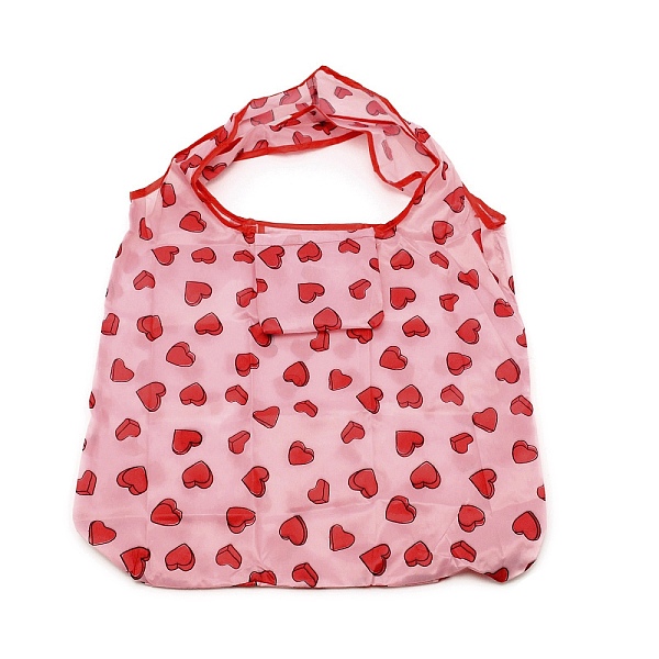 

PandaHall Eco-Friendly Polyester Portable Shopping Bag, Collapsible Shopping Bag, Heart Pattern, 63~64x43~44x0.05cm Polyester Heart