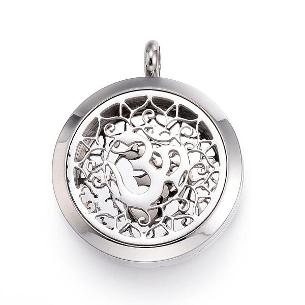 

PandaHall 316 Surgical Stainless Steel Diffuser Locket Pendants, with Perfume Pad and Magnetic Clasps, Flat Round with Om Symbol, Stainless..., Multicolor