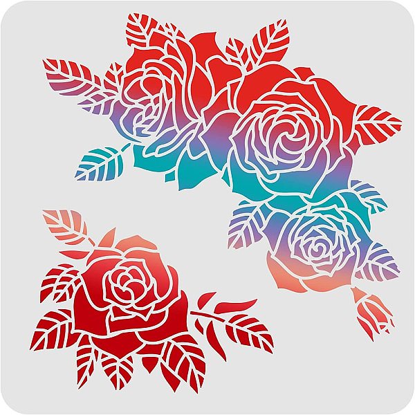 PandaHall FINGERINSPIRE Roses Drawing Painting Stencils Templates (11.8x11.8inch) Plastic Rose Stencils Decoration Square Flower Stencils...