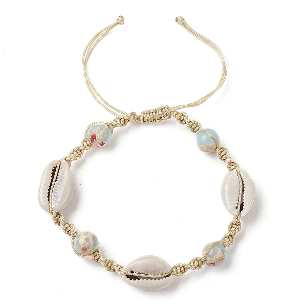 

PandaHall Synthetic Imperial Jasper & Natural Shell Braided Bead Bracelets, Adjustable Bracelet, Wheat, Inner Diameter: 2-1/2~3-7/8 inch..., Orange