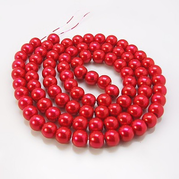 

PandaHall Glass Pearl Beads Strands, Pearlized, Round, Crimson, 6mm, Hole: 1mm, about 140pcs/strand, 32 inch Glass Round Pink