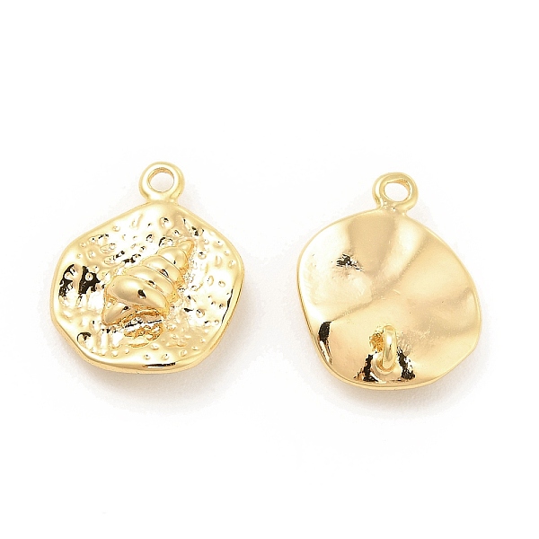 

PandaHall Brass Charms, Textured, Flat Round with Conch Pattern Charm, Real 18K Gold Plated, 13.5x11x4mm, Hole: 1.4mm Brass Flat Round
