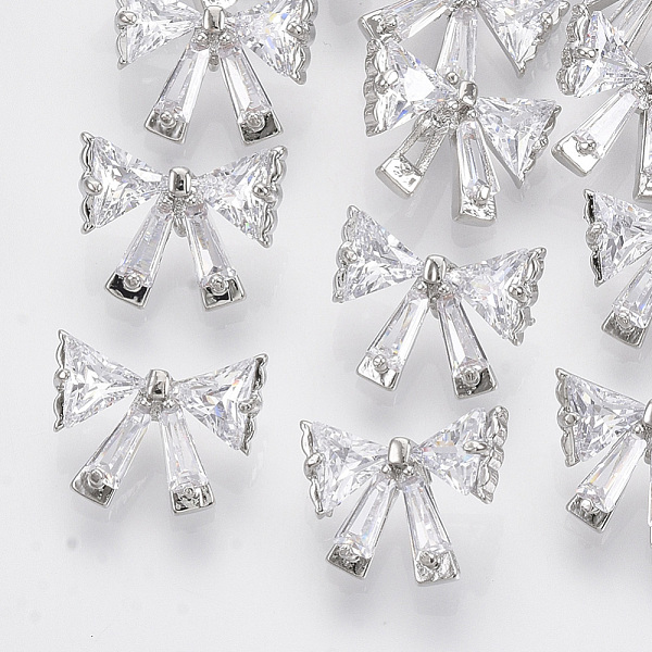 

PandaHall Brass Shank Buttons, with Micro Pave Cubic Zirconia, Clear, Platinum, 10x13x6mm, Hole: 1.5mm Brass Bowknot Clear