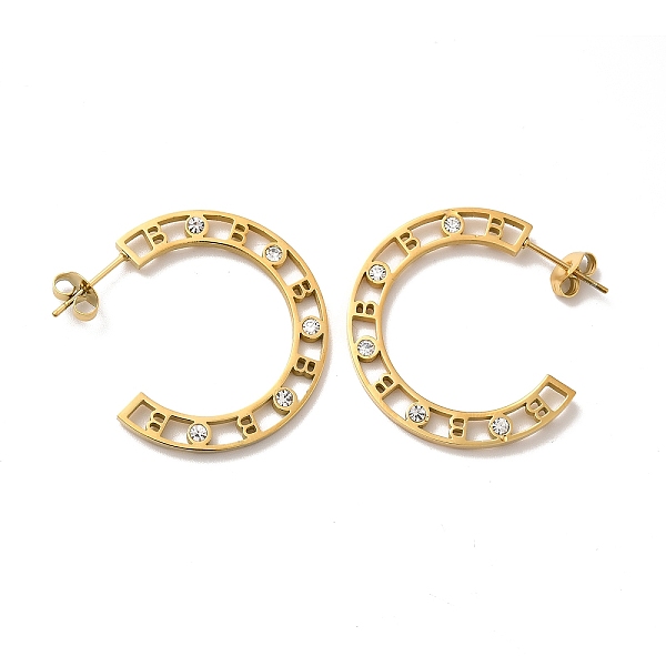 

PandaHall Crystal Rhinestone Initial Letter B Stud Earrings, Ion Plating(IP)304 Stainless Steel Half Hoop Earrings for Women, Golden...