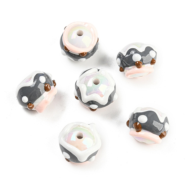 PandaHall Hand Painted Acrylic with Enamel Beads, Cartoon, Rondelle, Gray, 18x18x15mm, Hole: 2.7mm Acrylic Rondelle Gray