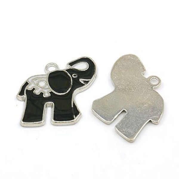 

PandaHall Alloy Enamel Pendants, Lead Free and Cadmium Free, Elephant, Platinum Metal Color, Black, 25x26x2mm, Hole: 3mm Alloy+Enamel...