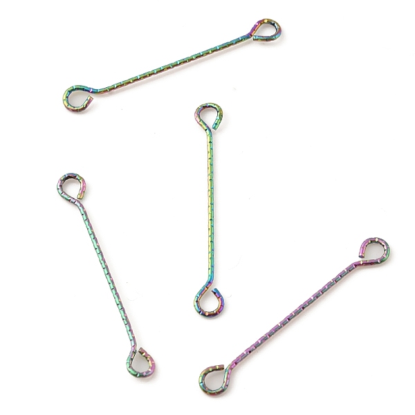 

PandaHall Ion Plating(IP) 316 Surgical Stainless Steel Eye Pins, Double Sided Eye Pins, Rainbow Color, 24 Gauge, 30x3.5x0.5mm, Hole...
