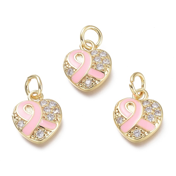

PandaHall Brass Micro Pave Clear Cubic Zirconia Pendants, with Jump Rings, Heart, Real 18K Gold Plated, Pearl Pink, 11.5x10x2.5mm, Hole...