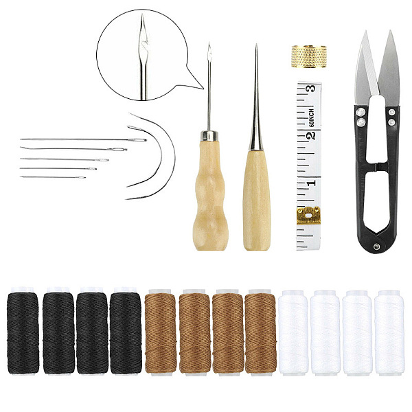 

PandaHall Leather Working Tools Kit, Including Stitching Needles, Waxed Thread, Awl and Ruler and Sewing Thimble, for DIY Leather Craft..., Multicolor