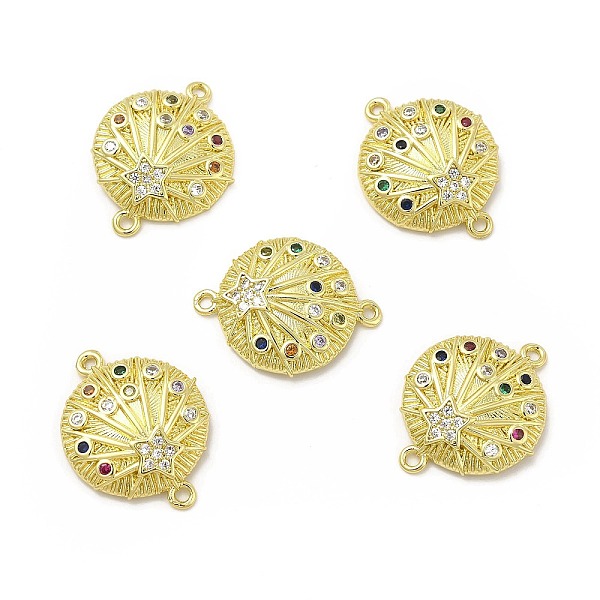 

PandaHall Brass Micro Pave Colorful Cubic Zirconia Connector Charms, Flat Round with Star Links, Golden, 17.5x22.3x3.2mm, Hole: 1.5mm...