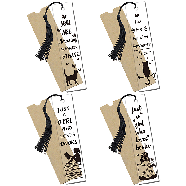 

PandaHall Globleland 1 Set Acrylic Bookmark Pendants for Teachers' Day, Rectangle, with Paper Bags and Polyester Tassel Decorations, Black...