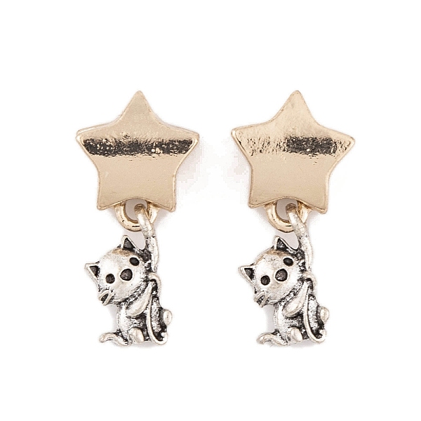 

PandaHall Rack Plating Tibetan Style Alloy European Dangle Charms, Star with Cat Large Hole Pendants, Antique Silver & Antique Golden, 24mm...