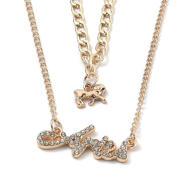 

PandaHall Alloy Double Layered Necklaces, Pendant Necklaces, with Glass Rhinestone, Constellation/Zodiac Sign, Golden, Aries, Word...