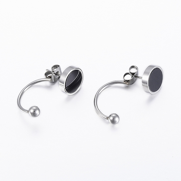 

PandaHall (Jewelry Parties Factory Sale)304 Stainless Steel Stud Earrings, with Acrylic, Stainless Steel Color, 25~27x4~10x2.5~4mm, Pin..., Black
