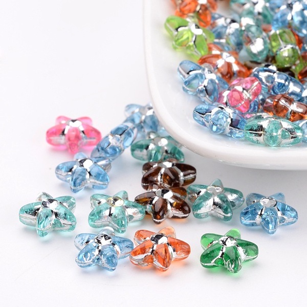 

PandaHall Colorful Acrylic Beads, Metal Enlaced, Star, Mixed Color, about 10mm in diameter, 4mm thick, hole: 1mm, about 2800pcs/500g Acrylic..., Multicolor