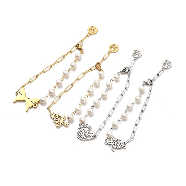 

PandaHall 304 Stainless Steel Link Bracelet with CCB Pearl Beaded Chains for Women, Mixed Patterns, Pendant: 18~25x16.8~17x1.3~1.8mm, 8-1/4..., White
