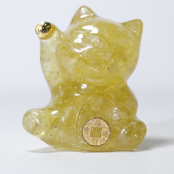 

PandaHall Resin Craft Display Decorations, with Natural Lemon Quartz Chip, Lucky Cat Figurine, for Home Feng Shui Ornament, 63x55x45mm Lemon...