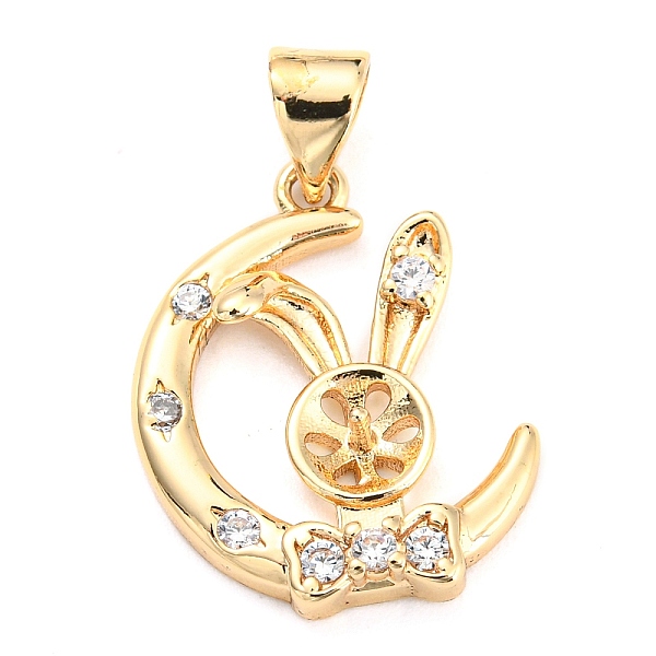 

PandaHall Brass Micro Cubic Zirconia Peg Bail Charms, for Baroque Pearl Making, Rabbit with Moon, Real 14K Gold Plated, 19.5x15.5x3.5mm...