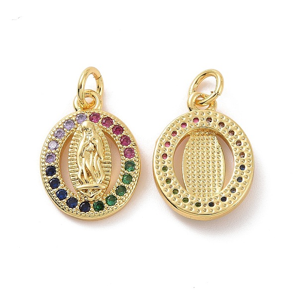 

PandaHall Brass Micro Pave Cubic Zirconia Pendants, with Jump Ring, Oval with Religion Virgin Mary Charm, Real 18K Gold Plated, 16x12x3mm...