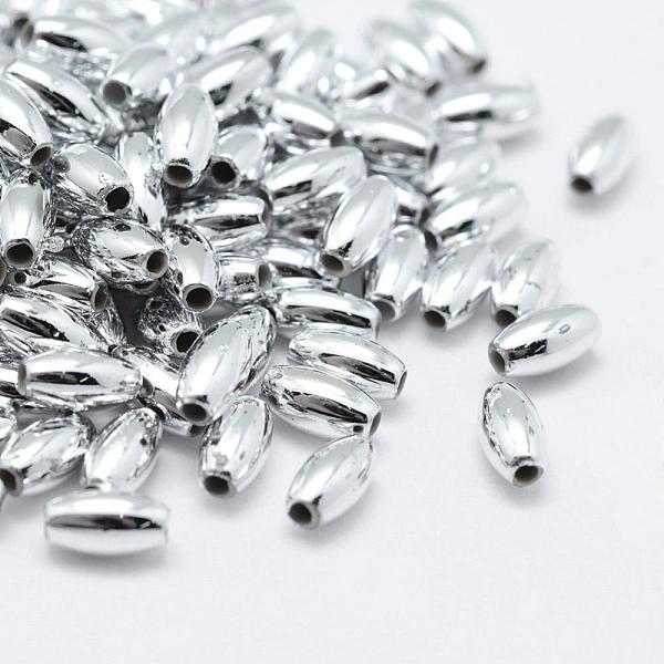 

PandaHall Plating Eco-Friendly Plastic Beads, Oval, Silver Color Plated, 6x3mm, Hole: 1mm, about 16600pcs/500g Plastic Oval Silver