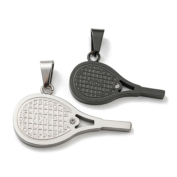 

PandaHall Ion Plating(IP) 304 Stainless Steel Pendants, with Rhinestone, Tennis Racket, Gunmetal & Stainless Steel Color, 19x34x2.5mm, Hole...