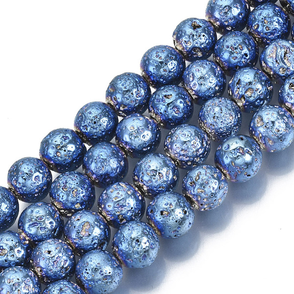 

PandaHall Electroplated Natural Lava Rock Beads Strands, Round, Bumpy, Blue, 8.5mm, Hole: 1mm, about 47pcs/Strand, 15.35 inch(39cm) Lava...