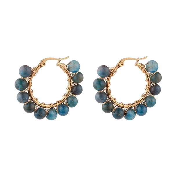 

PandaHall Round Natural Apatite Wire Wrapped Big Hoop Earrings for Women, Golden, 32.5~33.5x36.5~37.5x6.3mm, Pin: 0.7x0.9mm Apatite Ring