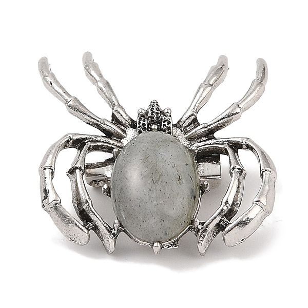 

PandaHall Natural Labradorite Brooches, with Alloy Findings, Spider, Antique Silver, 37x34x8mm Other Spider