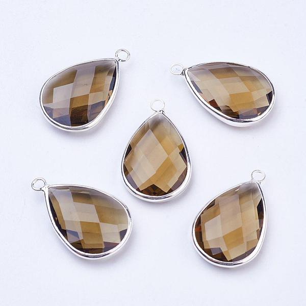 

PandaHall Silver Color Plated Brass Glass Teardrop Pendants, Faceted, Tan, 18x10x5mm, Hole: 2mm Brass+Glass Teardrop Orange