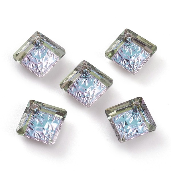 

PandaHall Embossed Glass Rhinestone Pendants, Abnormity Embossed Style, Rhombus, Faceted, Vitrail Light, 13x13x5mm, Hole: 1.2mm, Diagonal..., Purple