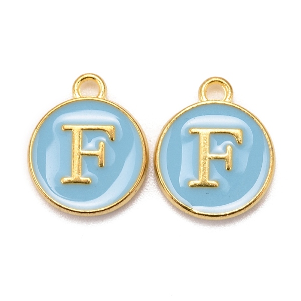 

PandaHall Golden Plated Alloy Enamel Charms, Cadmium Free & Lead Free, Enamelled Sequins, Flat Round, Sky Blue, Letter.F, 14x12x2mm, Hole...