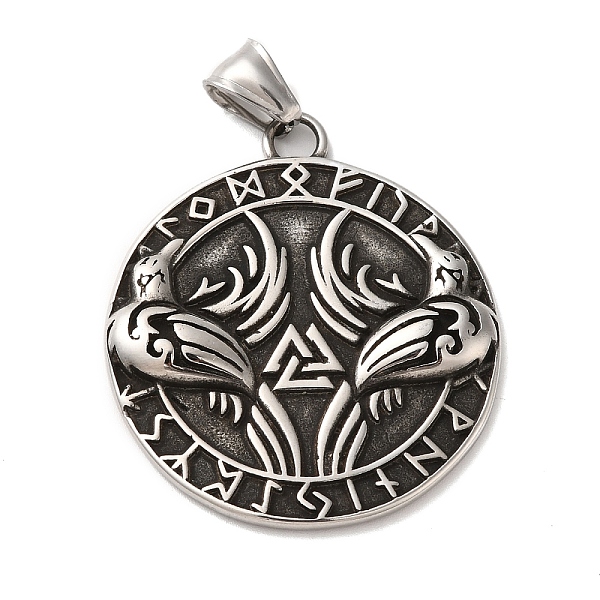 

PandaHall Viking 304 Stainless Steel Pendant, with 201 Stainless Steel Snap On Bails, Flat Round with Crow & Valknut & Helm of Awe, Antique...