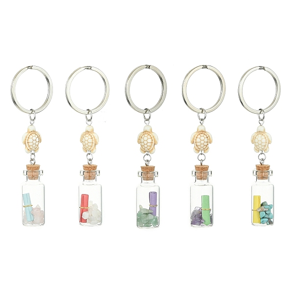 

PandaHall Wishing Bottle Glass Pendant Keychains, with Gemstone Chips Beads & Paper Slip Rolls inside and Synthetic Turquoise Sea Turtle...