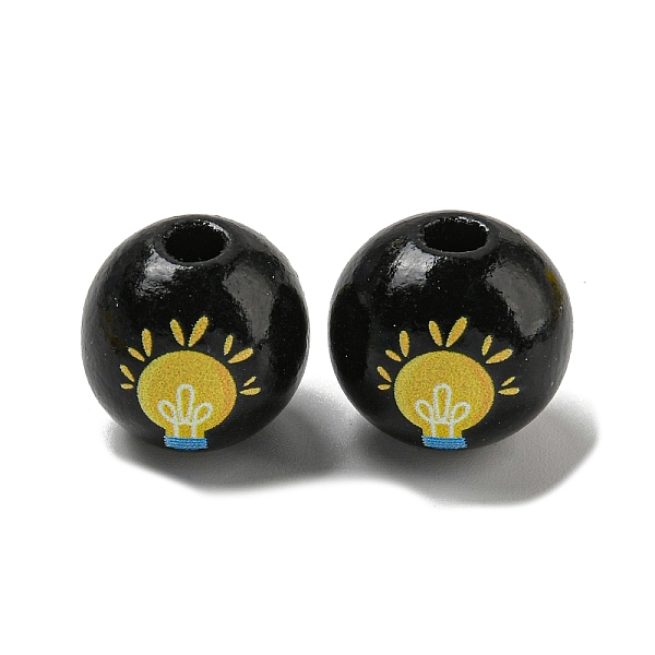

PandaHall Printed Wood European Beads, Large Hole Beads, Round, Black, 16~16.5x14.5~15mm, Hole: 4mm Wood Round Black