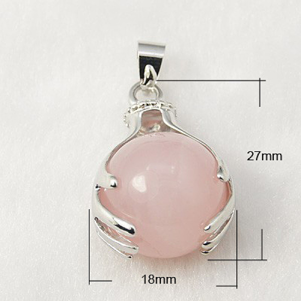 

PandaHall Gemstone Pendants, with Brass Findings and Natural Rose Quartz, Round, Platinum, Pink, 27x18mm, Hole: 4x6mm Rose Quartz Round Pink