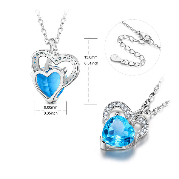 

PandaHall SHEGRACE 925 Sterling Silver Pendant Necklace, with Micro Pave Cubic Zirconia, Heart, Blue, 15.7 inch(40cm) Sterling Silver Blue