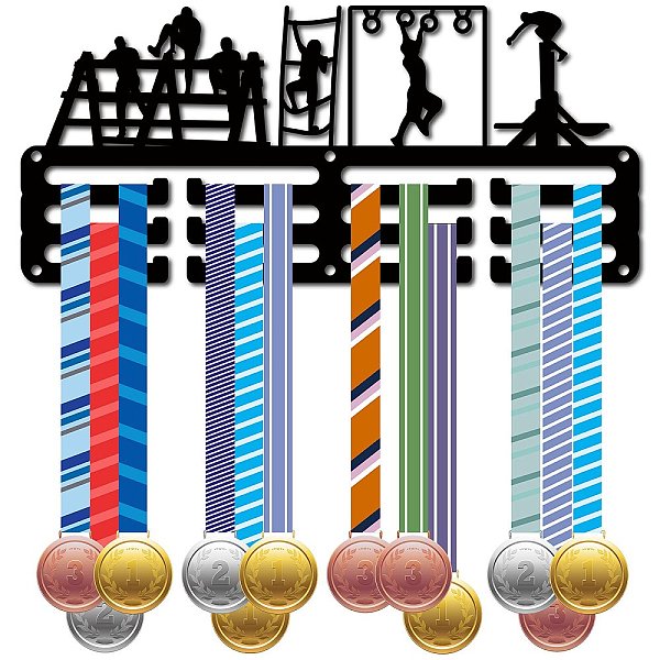 

PandaHall Sports Theme Iron Medal Hanger Holder Display Wall Rack, 3-Line, with Screws, Sports, 130x290mm, Hole: 5mm Iron Sports Black